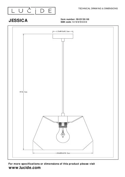 Lucide JESSICA - Hanglamp - Ø 30 cm - 1xE27 - Roze - technisch